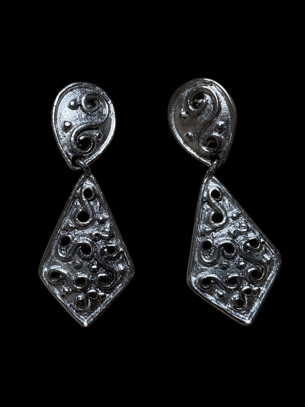 Delicate Silver Filigree Drop Earrings (Clip) for Women